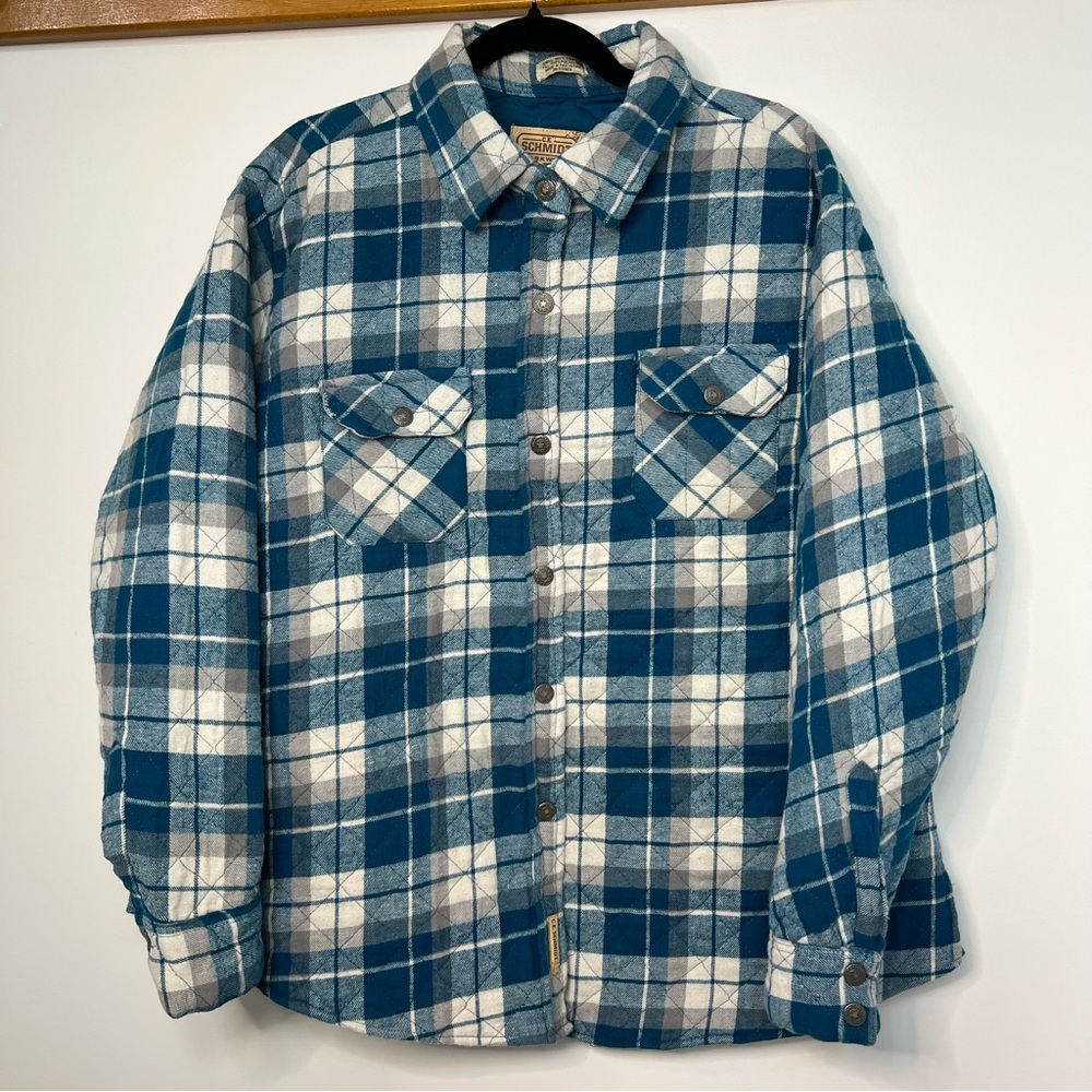 Schmidt Workwear Blue and White Plaid Quilted Chore Coat size 1XL